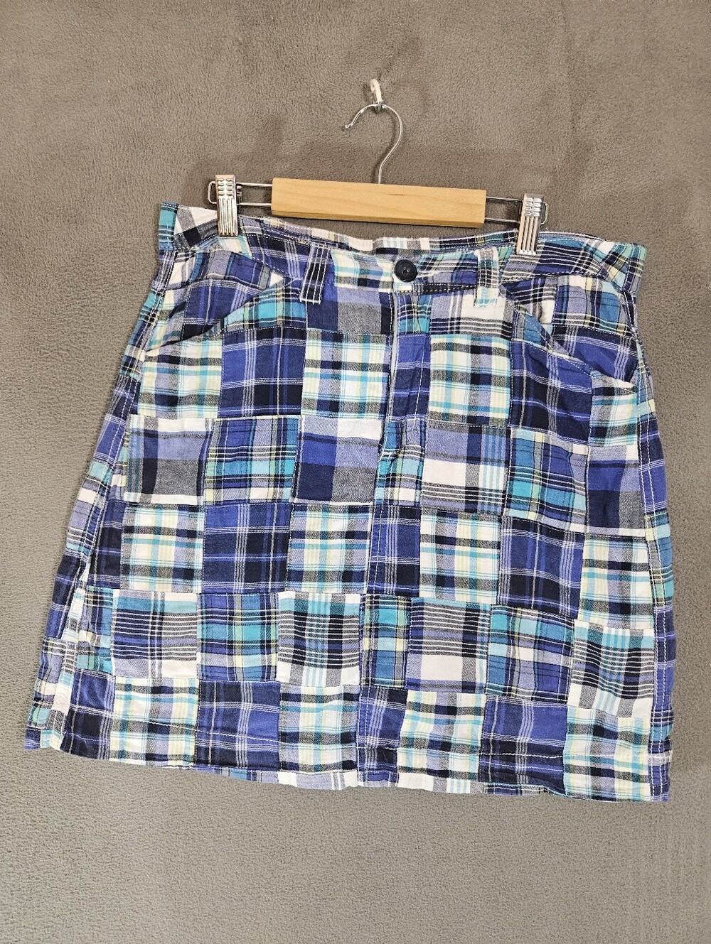 Vintage 90s Coft Barrow Womens 12 Skort Blue Patchwork Plaid Pockets Boho